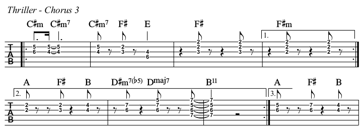 Thriller chords and TAB, chorus 3.
