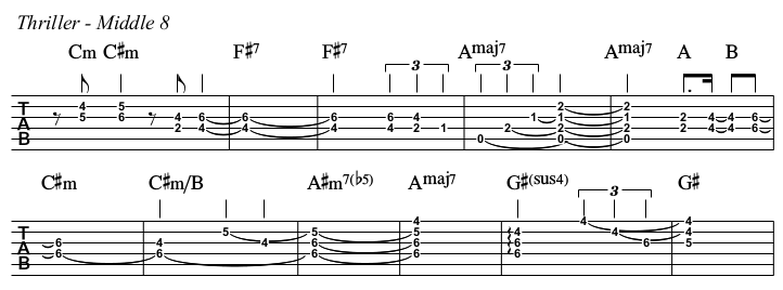 Thriller chords and TAB, middle 8.