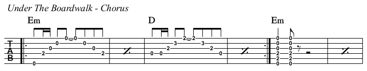 Under The Boardwalk chords and TAB, chorus.