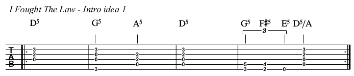 I Fought The Law chords and TAB, intro idea 1.