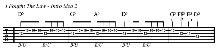 I Fought The Law chords and TAB, intro idea 2.