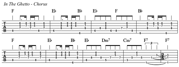 In The Ghetto chords and TAB, bridge/chorus.