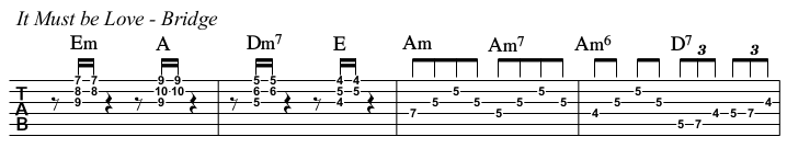 It Must Be Love chords and TAB, bridge.