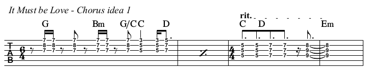 It Must Be Love chords and TAB, chorus idea 1.
