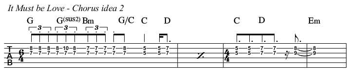It Must Be Love chords and TAB, chorus idea 2.
