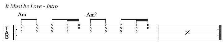 It Must Be Love chords and TAB, intro.