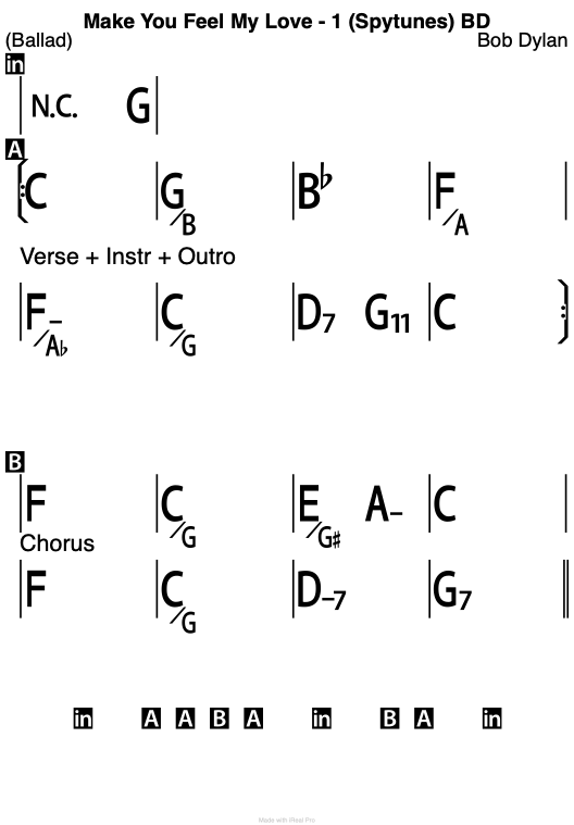 Make You Feel My Love chord chart, Bob Dylan, key of C.
