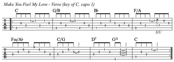 Make You Feel My Love chords and TAB, Dylan key of C, verse.
