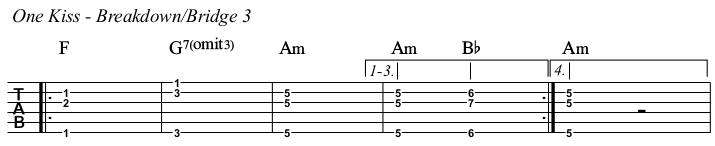 One Kiss chords and TAB, breakdown and bridge 3