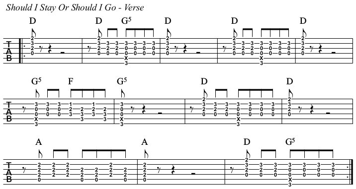 Should I Stay Or Should I Go chords and TAB, verse.