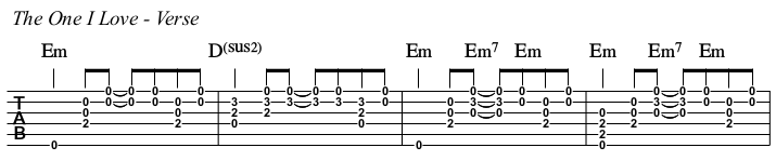 The One I Love chords and TAB. Verse first line.