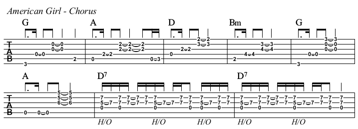 American Girl chords and TAB, chorus.