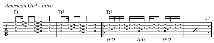 American Girl chords and TAB, intro.