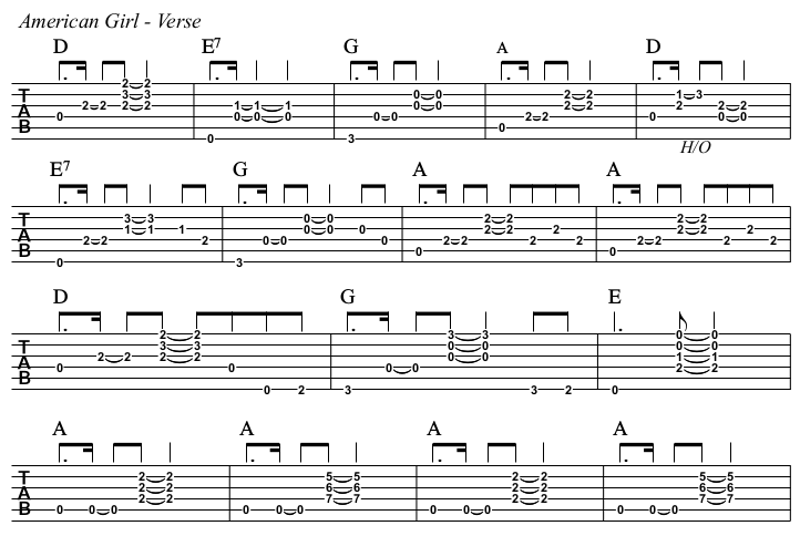 American Girl chords and TAB, verse.