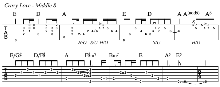 Crazy Love chords and TAB, middle 8.