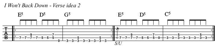 I Won't Back Down chords and TAB, verse example 2.