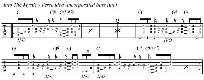 Into The Mystic chords and TAB, verse idea.
