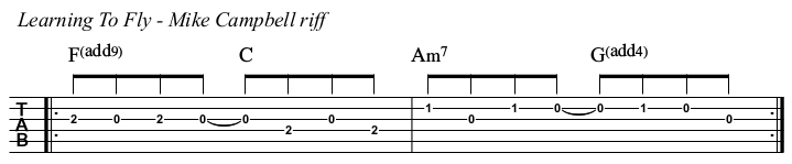 Learning To Fly chord and TAB, Mike Campbell riff.