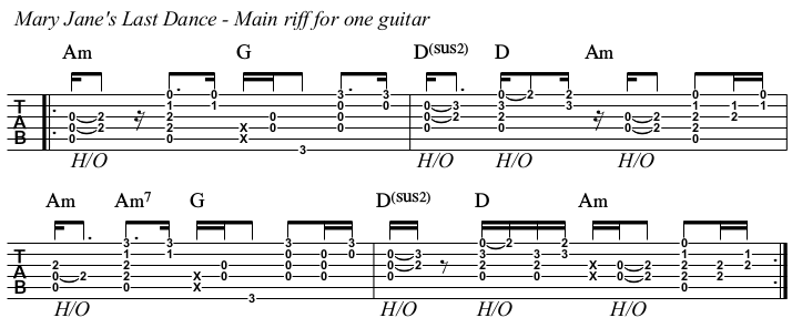 Mary Jane's Last Dance chords and TAB, one guitar part.