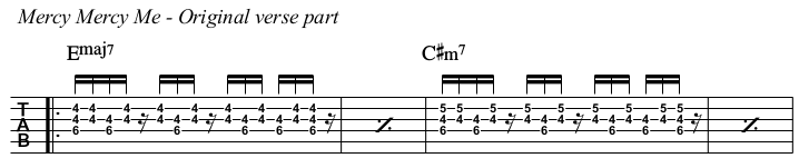 Mercy Mercy Me chords and TAB, verse.