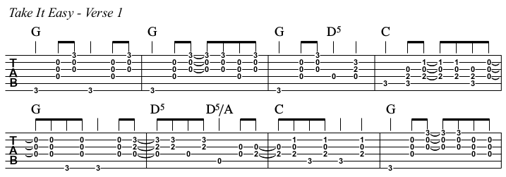 Take It Easy chords and TAB, verse 1.