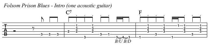 Folsom Prison Blues chords and TAB, intro.