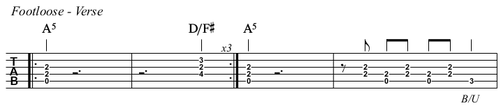 Footloose chords and TAB, verse.