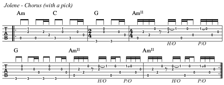 Jolene chords and TAB, chorus.