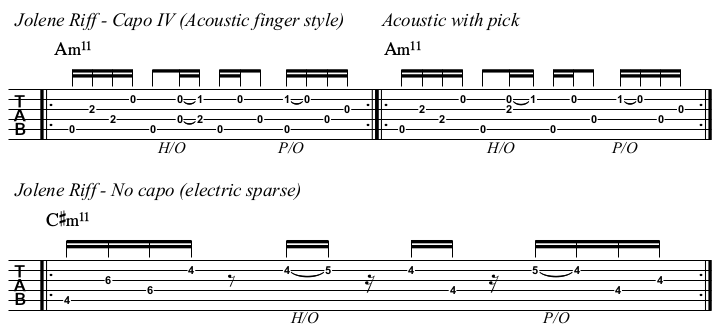 Jolene chords and TAB, main chord lick on the acoustic and electric.