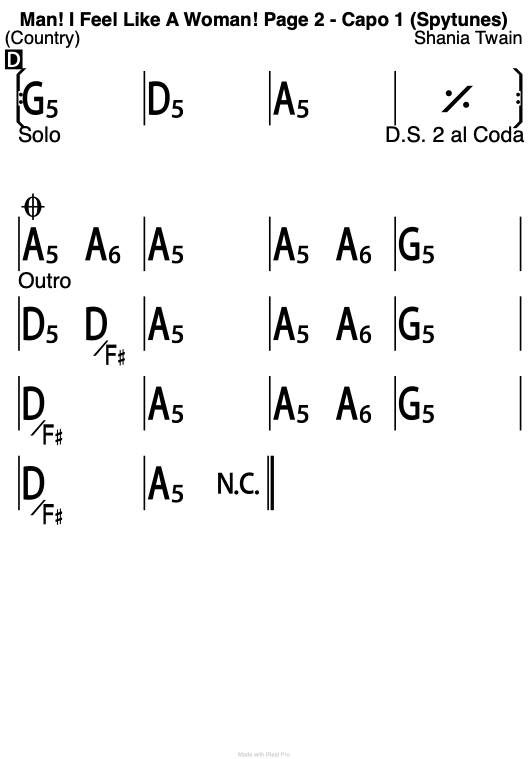 Man! I Feel Like A Woman chord chart, page 2.