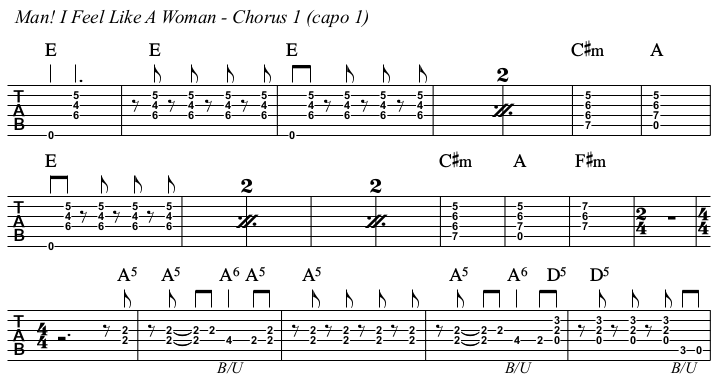 Man! I Feel Like A Woman! chords and TAB, chorus.