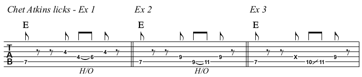 Bye Bye Love chords and TAB, Chet Atkins licks 1-3.