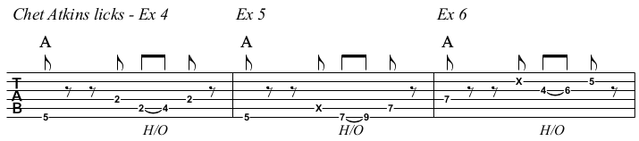 Bye Bye Love chords and TAB, Chet Atkins licks 3-6.
