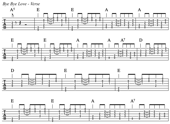 Bye Bye Love chords and TAB, verse.