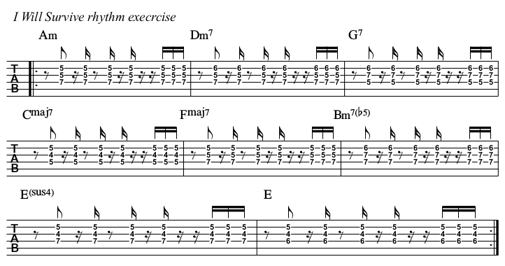 I Will Survive chords and TAB, rhythm guitar exercise.