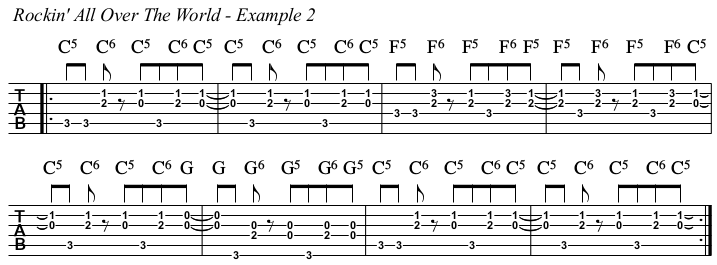 Rockin' All Over The World chords and TAB, example 2.