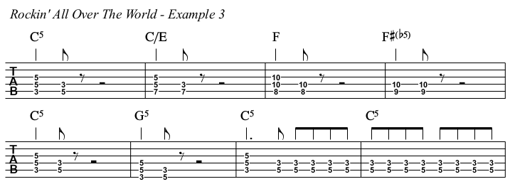 Rockin' All Over The World chords and TAB, example 3.