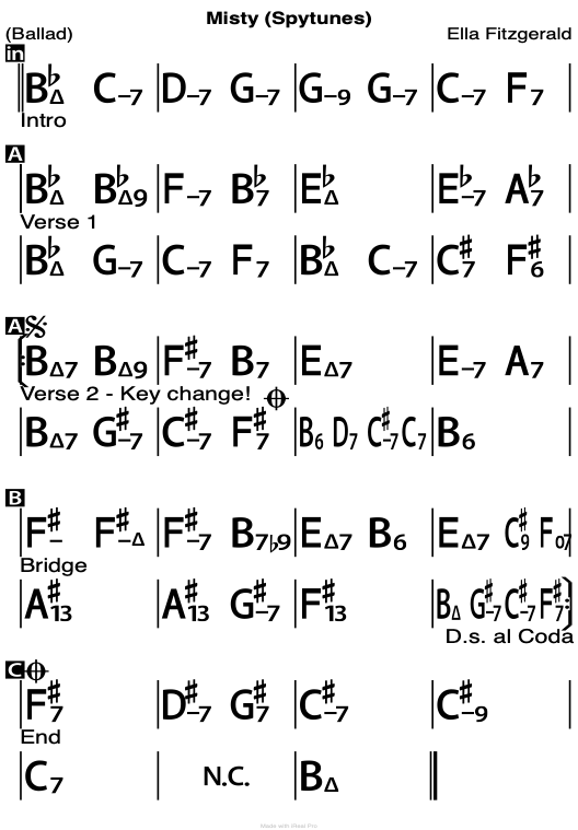 Misty chord chart.