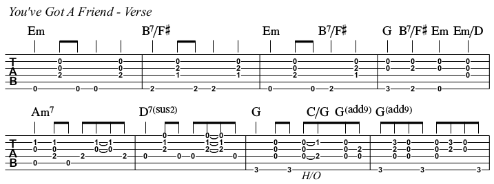 You've Got A Friend chords and TAB, verse first half.