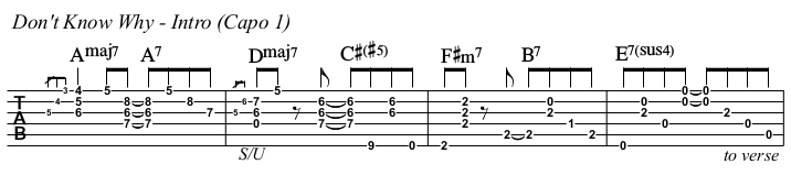 Don't Know Why chords and TAB, intro.