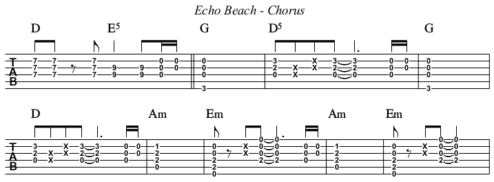 Echo Beach chords and TAB, chorus.