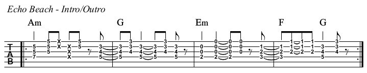 Echo Beach chords and TAB, intro and outro.