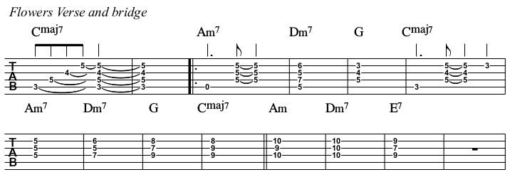 Flowers chords and TAB, verse and bridge.