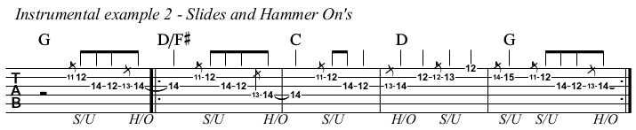 Wonderful Tonight chords melody exercise 2, slide and hammer-ons.