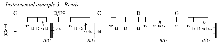 Wonderful Tonight chords melody exercise 3, bends.
