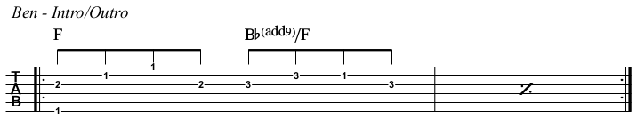 Ben chords and TAB, intro and outro.