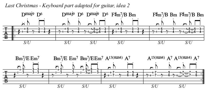 Last Christmas chords and TAB, guitar idea 2.