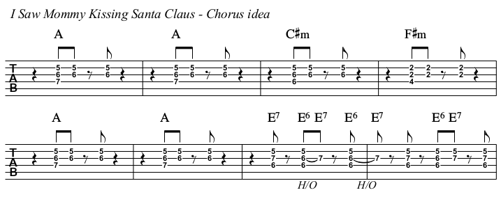 I Saw Mommy Kissing Santa Claus chords and TAB, chorus.