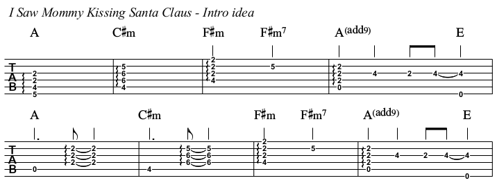 I Saw Mommy Kissing Santa Claus chords and TAB, intro.
