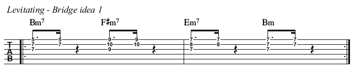Levitating chords and TAB, bridge idea 1.
